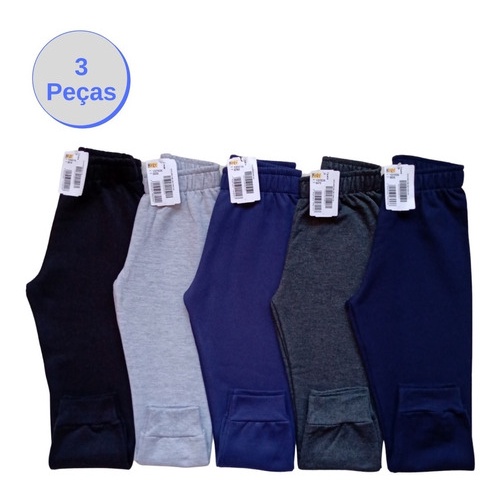 Calça Kyly Moletom Flanelada C/ Punho - Kit 3 Peças 1 Ao 8