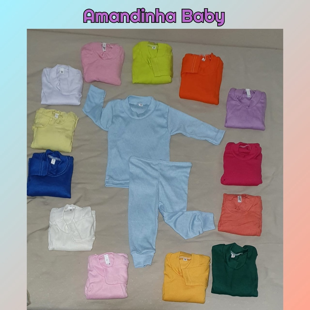 Lote Kit 2 Conjuntos Bebê ribana canelado calça e blusa bebê RN ao G