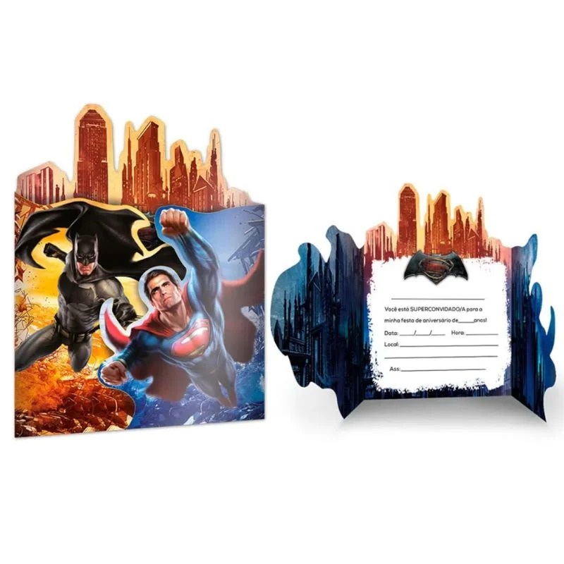 Convite para decoração de festa de aniversario e eventos DC Batman vs Superman - Pronto Entrega