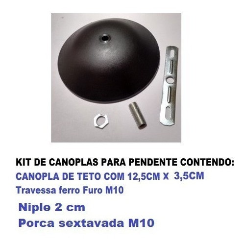 Kit 15 Canoplas Preto Teto Pendente Porca M10 Niple 2cm