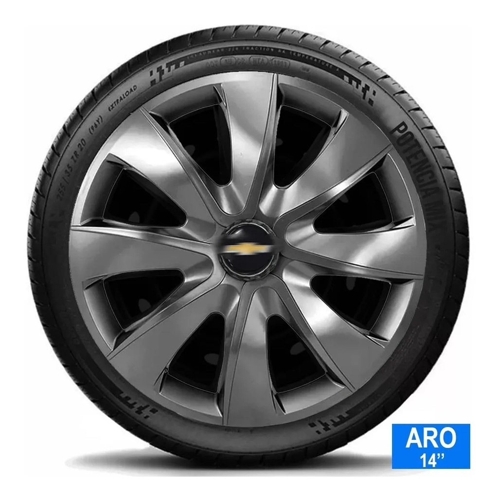 Jogo Calota Esportiva Aro 14 Grafite Corsa Prisma Onix Meriva LC231