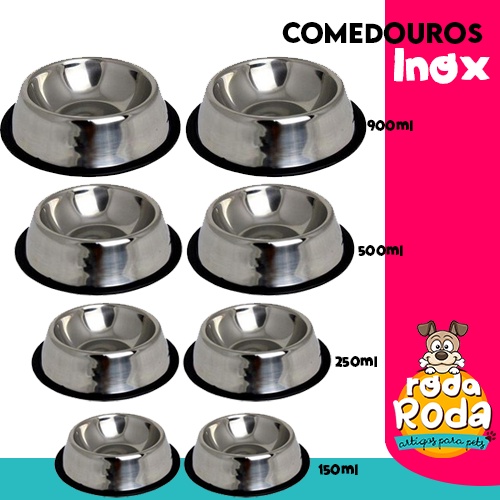 Comedouro e Bebedouro Inox para Pet Cachorro Gato Diversos Tamanhos