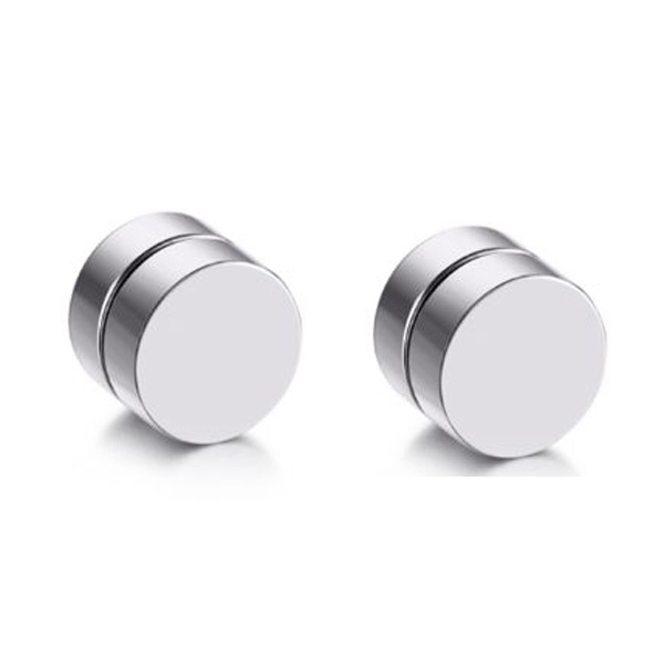 Brinco Pressão Imã Magnético Aço Inox Prata Falso Alargador Antialérgico PAR