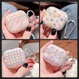 Para Airpods Pro 2 3 1 Ins Bling Glitter Macaron Color Love Heart Plaid TPU Capa Protetora Fone De Ouvido Bluetooth Soft Clear Com Mosquetão Sem Fio
