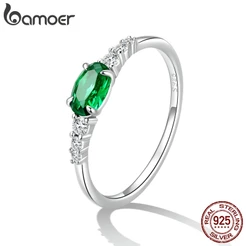 Bamoer Rings 925 Anel De Prata Dedo Verde Zircon Luxo Moda Jóias Mulher Presente