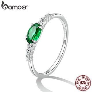 Bamoer Anel De Dedo De Prata 925 Com Pedra Esmeralda/Jóia Feminina Luxuosa