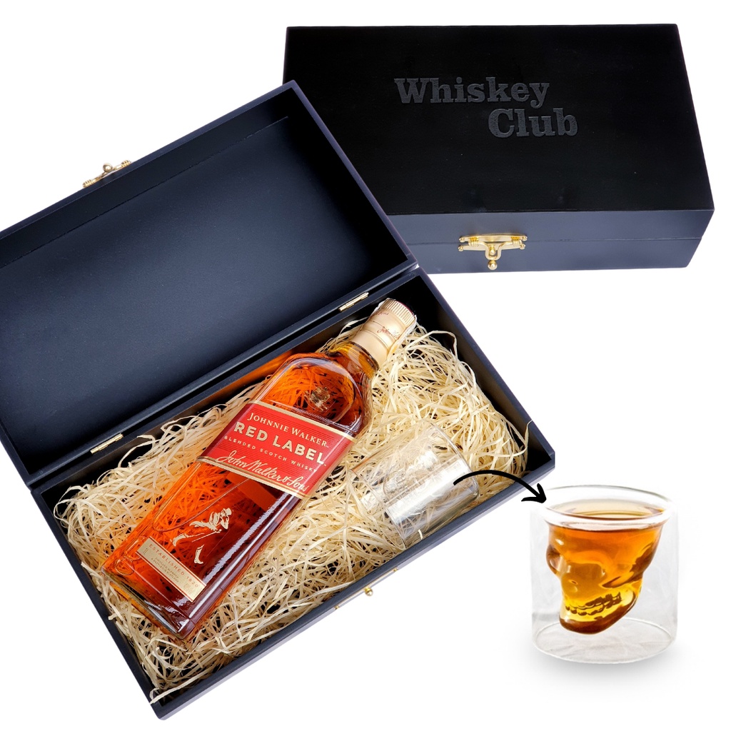 Kit Whisky Presente Johnnie Red Label Garrafa 1l + 1 Copo + Caixa MDF ...