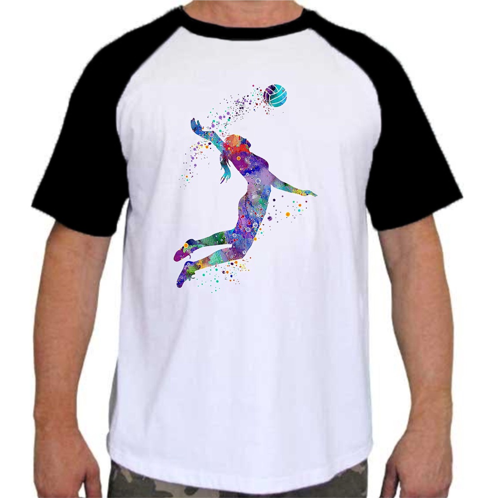 Camiseta Raglan Unissex ou Baby Look Raglan Estampa Esporte Volei Feminino 72