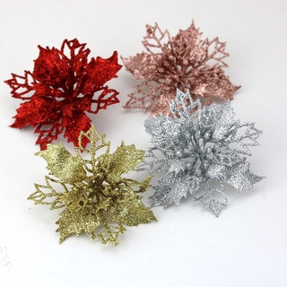 10Pieces/bag DIY Árvore De Natal Decoração De Ano Novo Decorações De Flores Brilhantes