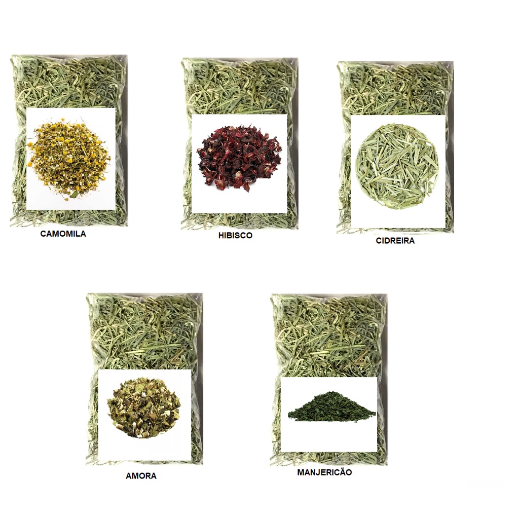 Kit Feno Coast Cross Sabores 05 unid 100g Feno com Hibisco Camomila Cidreira Amora Manjericao em Oferta na Shopee