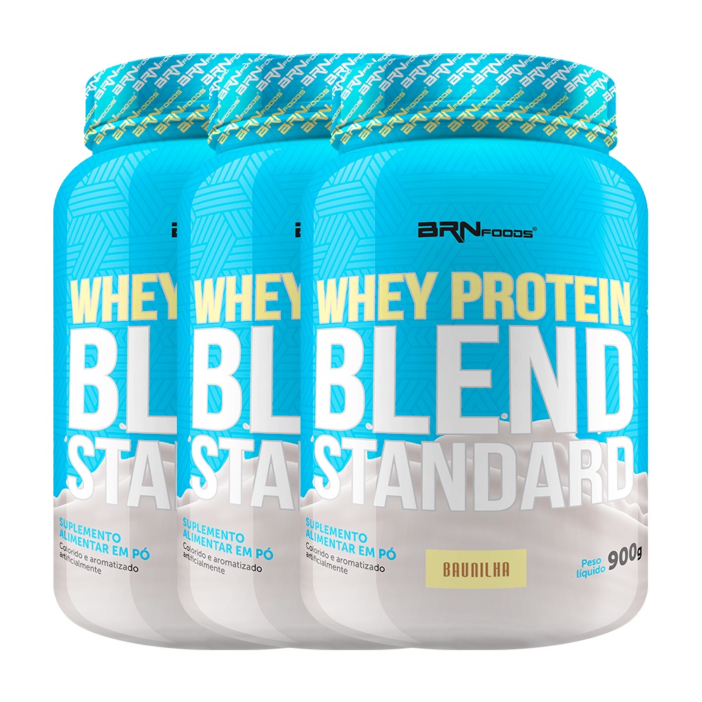 Kit 3x Whey Protein Blend Standard 900g - BRN Foods Suplemento em pó para aumento de massa muscular