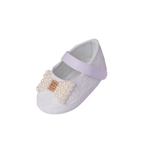 Sapato de Bebê Recém Nascido de Renda Batizado Festas Laço Perola Solado Macia em Oferta na Shopee