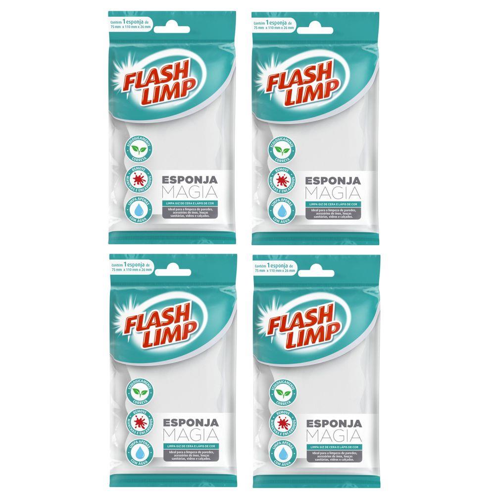 Kit c/ 4 Esponjas Magicas Flashlimp Limpa Parede e Louça