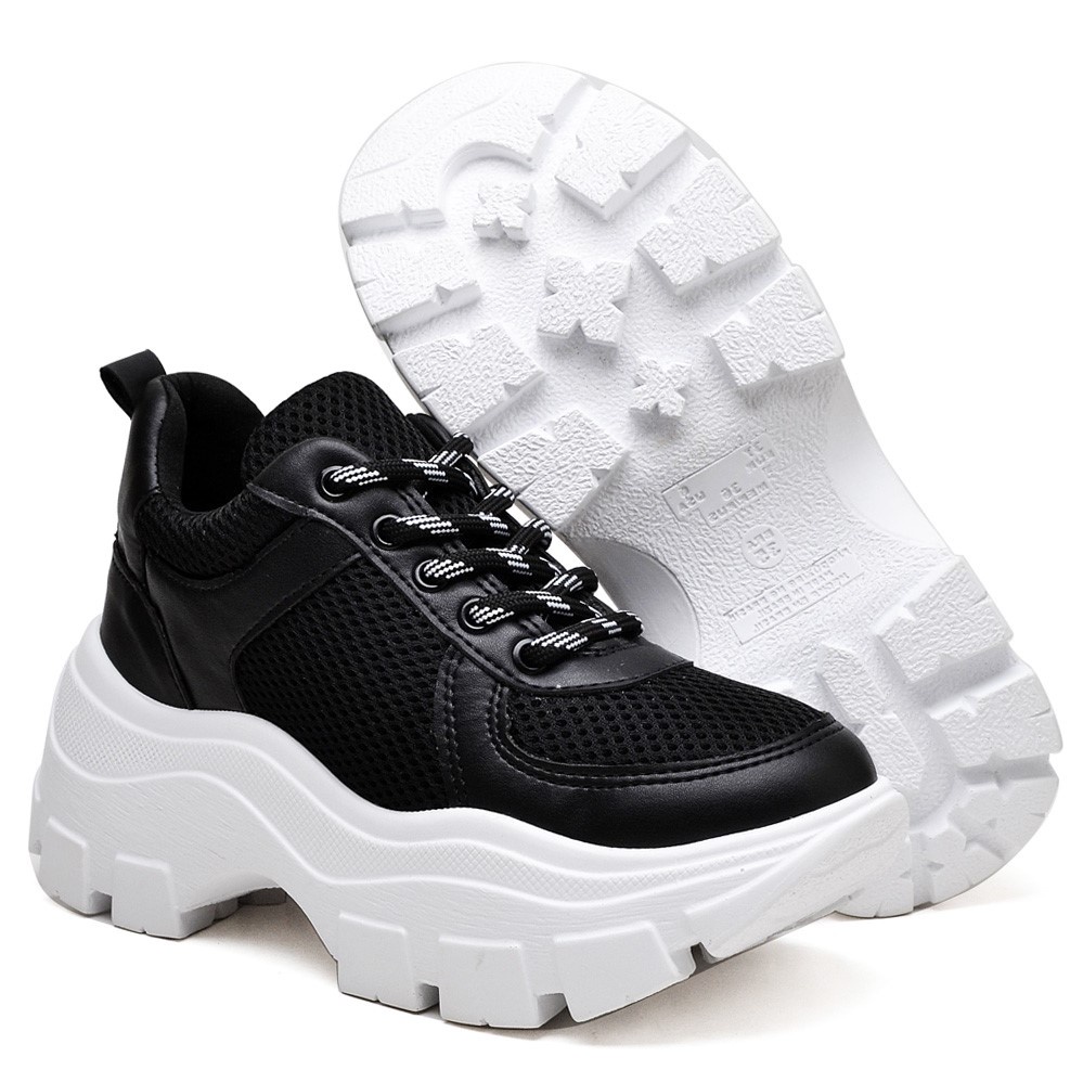 Tênis feminino tratorado sapatenis Preto chunky dad sneaker tenehi dia a dia estiloso