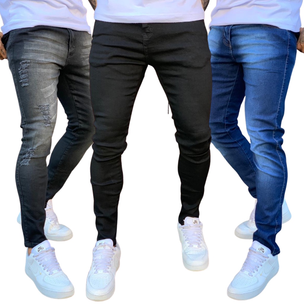 Kit Cal A Skinny Jeans Com Lycra Justa Na Perna Colada Masculina De Qualidade Premium A Pronta