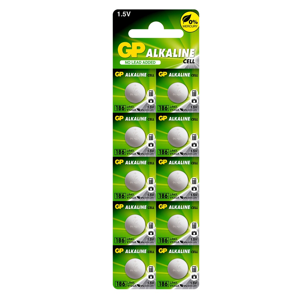 Pilha Alcalina LR43 GP Super Bateria 186 AG12 10 unidades