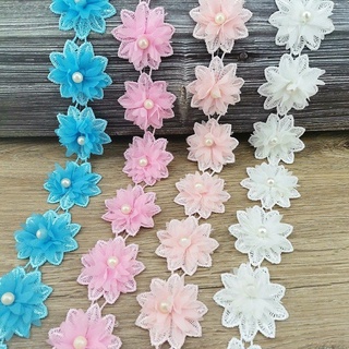 17 Pcs / Roll Largura 50mm Pérola Flor Roupas Acessórios Menina Hairpin Decoração Artesanal Diy Fita Chiffon Família Obje @ @ To Em @ @ Bele @ @ Zamento