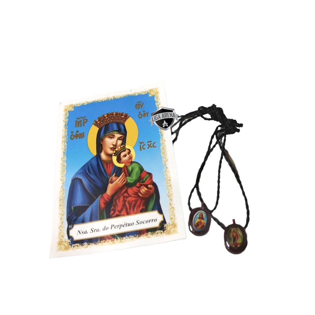 Colar escapulário de Nossa Senhora do Perpétuo Socorro com Folheto