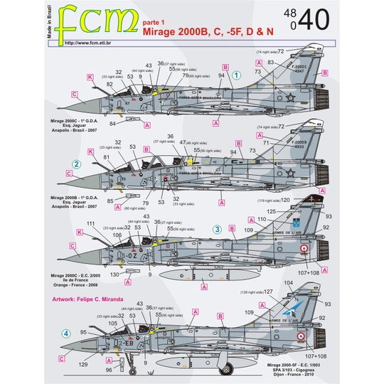 Decal Mirage 2000 FCM48040 1/48 Decalque Brasil e França - Plastimodelismo