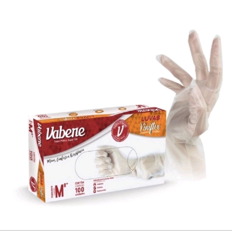 Kit 400 Luva Descartavel Viniflex S/ Pó Vabene Transparente e Preta - Tam P M G GG