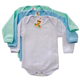 Kit 03 Body Bebê Manga Longa Malha Canelada Masculino em Oferta na Shopee