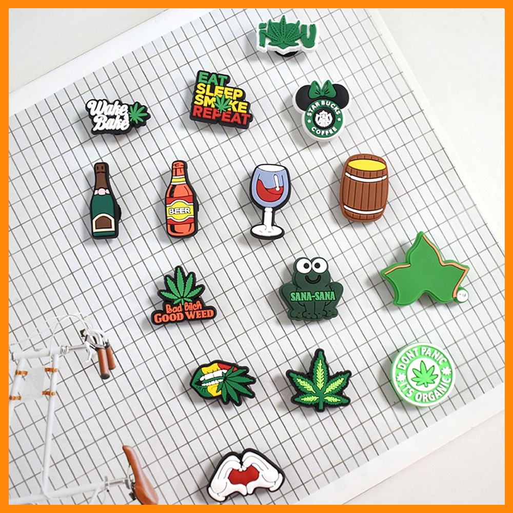DIDOU PVC Sapato Encantos Acessórios Verde Decoração Plantas Fivelas Para Tamanco Sandálias Pino Presentes De Aniversári