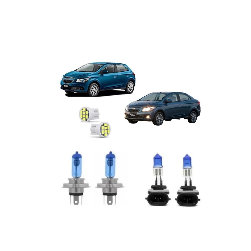 Kit Lâmpada Super Branca Farol Alto E baixo H4 Milhas H27 Onix Prisma Lt Ltz Joy 2013 A 2020