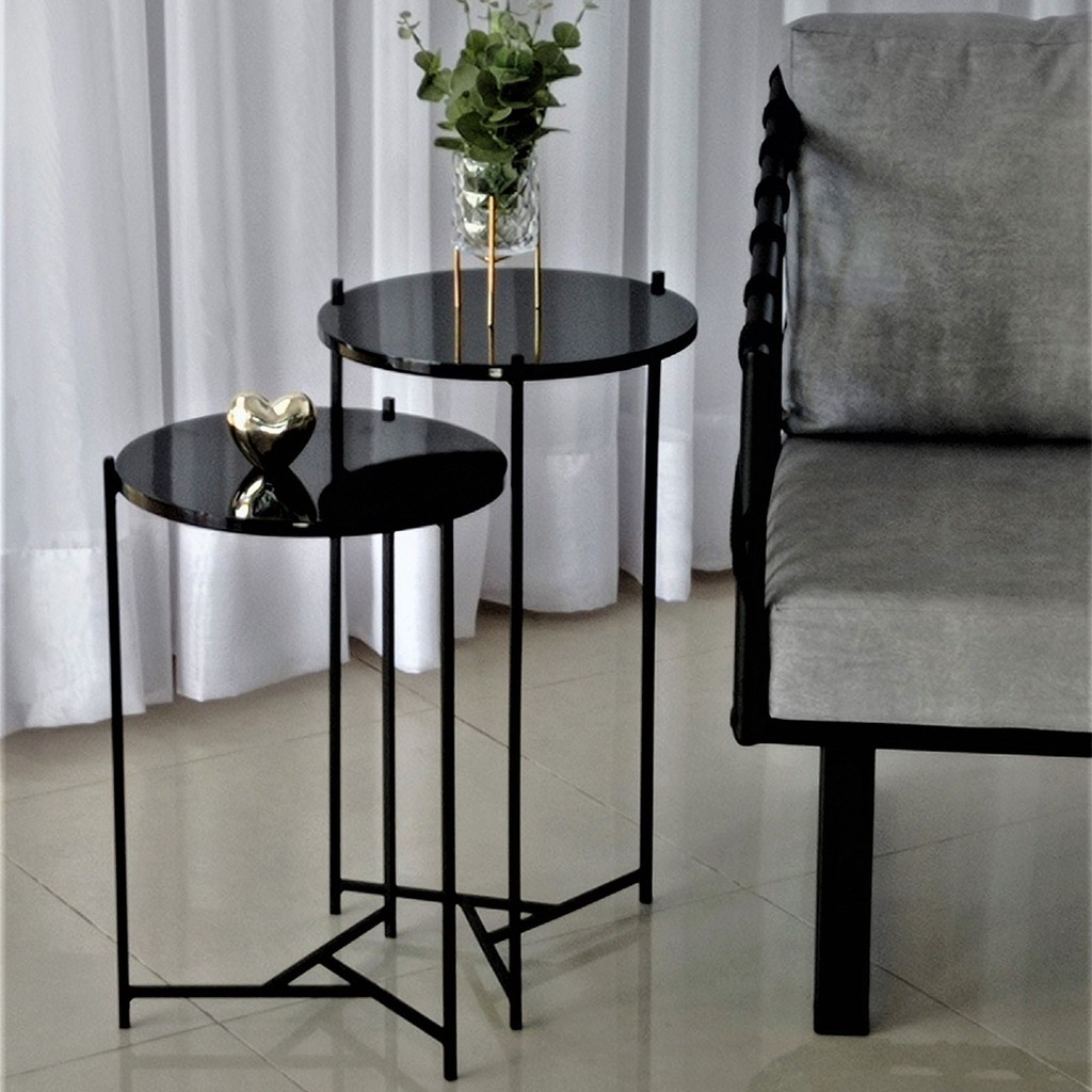 Kit Mesa Apoio Lateral Pés Ferro Redonda Mesinha Mesa Canto Sala Estar Sofá Quarto Decoração Pequena Conjunto Centro Auxiliar Industrial