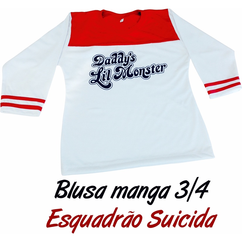 Blusa Alerquina Daddys Lil Monster Esquadrão Suicida manga 3/4