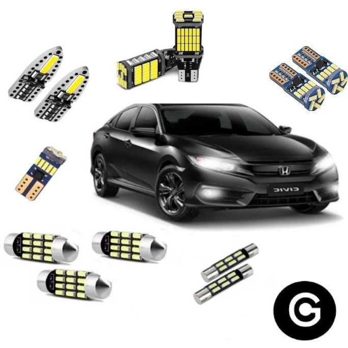 Kit Lâmpada Led Premium Honda New Civic G10 2017 2018 2019 Pingo Teto Placa Ré Farolete Branco