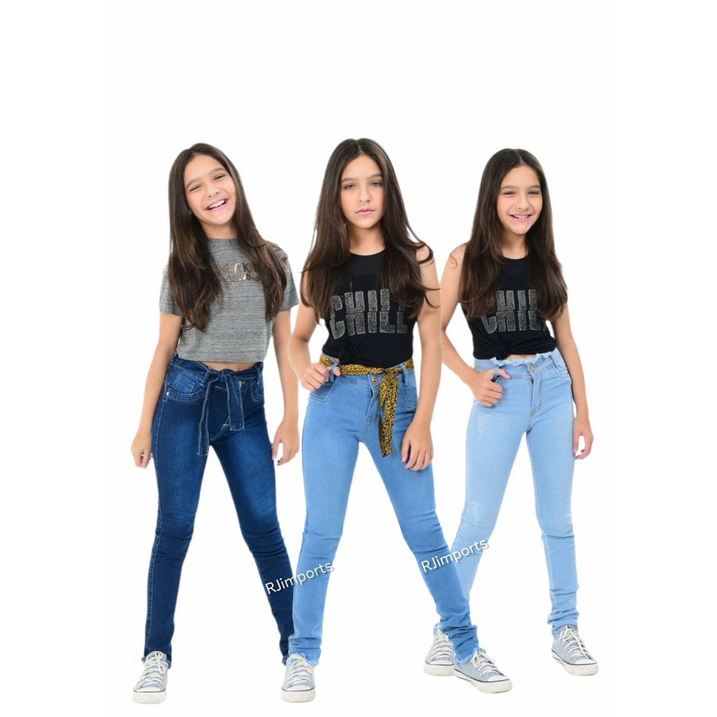 Calça Jeans Infantil Kit 3 Peças Para Menina moda infanto juvenil peças exclusivas no kit