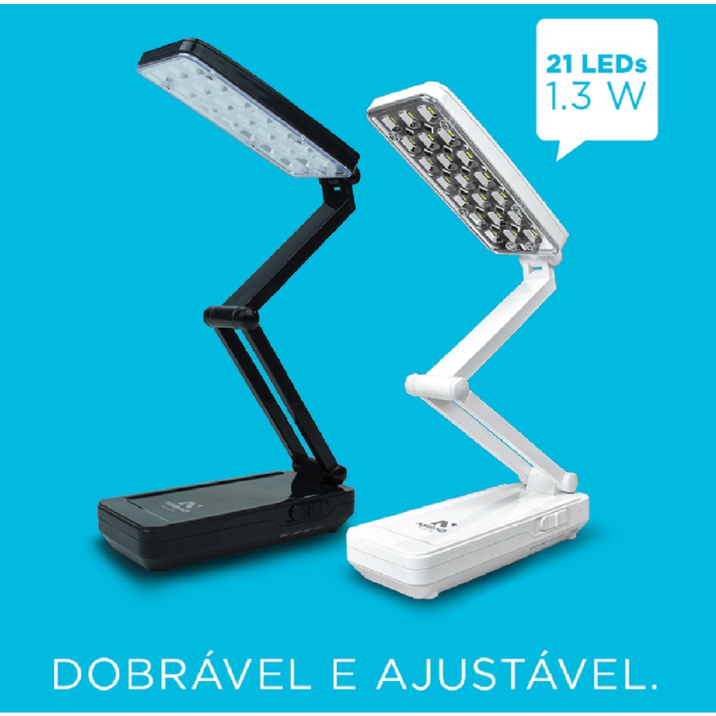 Luminária de Mesa 21 Led Retrátil Bateria Recarregável Abajur Ajustável ...
