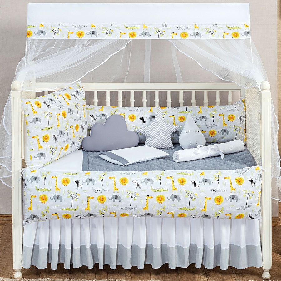 Kit de Berço Safari Completo Menino Menina 8 Peças Promoção