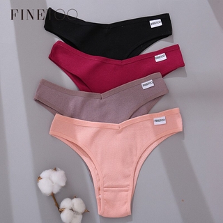 Finetoo 3pçs / Conjunto Calcinha Fio Dental De Algodão Feminina Sexy Cintura V M-Xl 3pçs / Conjunto