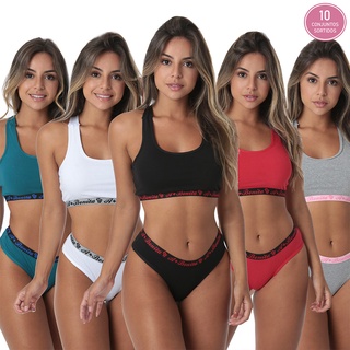 Kit 10 Conjuntos Top + Calcinha Algodão Penteado
