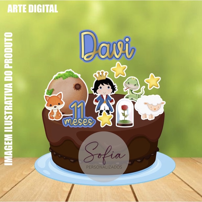 Topo de Bolo - Topper de Bolo Personalizado Aniversário Mesversario O Pequeno Príncipe MORENO