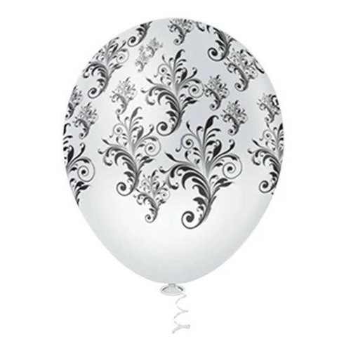 Balão Bexiga Arabesco Branco Com Preto N10 100 Unidades