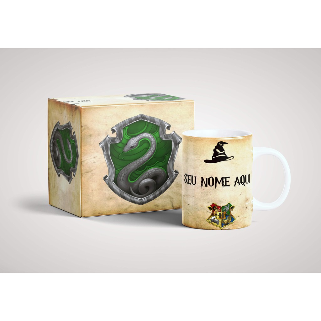 Caneca Harry Potter Sonserina Slytherin Personalizada Com Nome E Caixa Harry Potter
