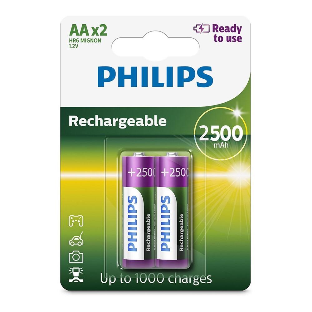 Pilha Recarregável Philips AA 1,2v 2500mah Cartela 2 Unidades