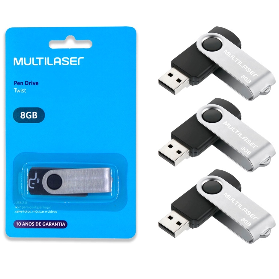 Pendrive 32gb / 16gb / 8gb Multilaser 2.0 USB Twist Leitura 10MB/s e Gravação 3MB/s Preto - PD589 - PD588 - PD587