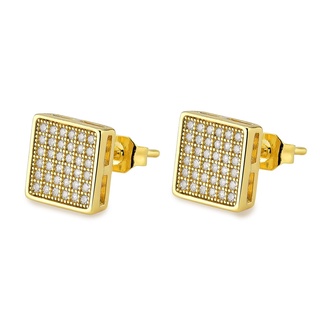 Brinco Masculino Quadrado Cravejado Zircônia Banhado A Ouro 18k