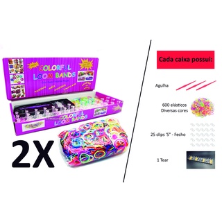 Kit 2 Caixas de Loom Band Pulseira Elásticos + Clips +agulha Completo