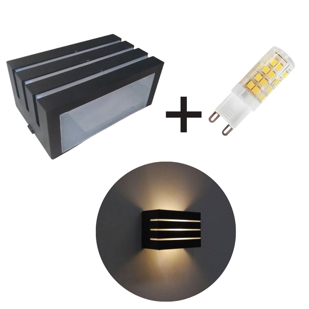Arandela Policarbonato Preta 2 Focos + Lâmpada Led G9 5w