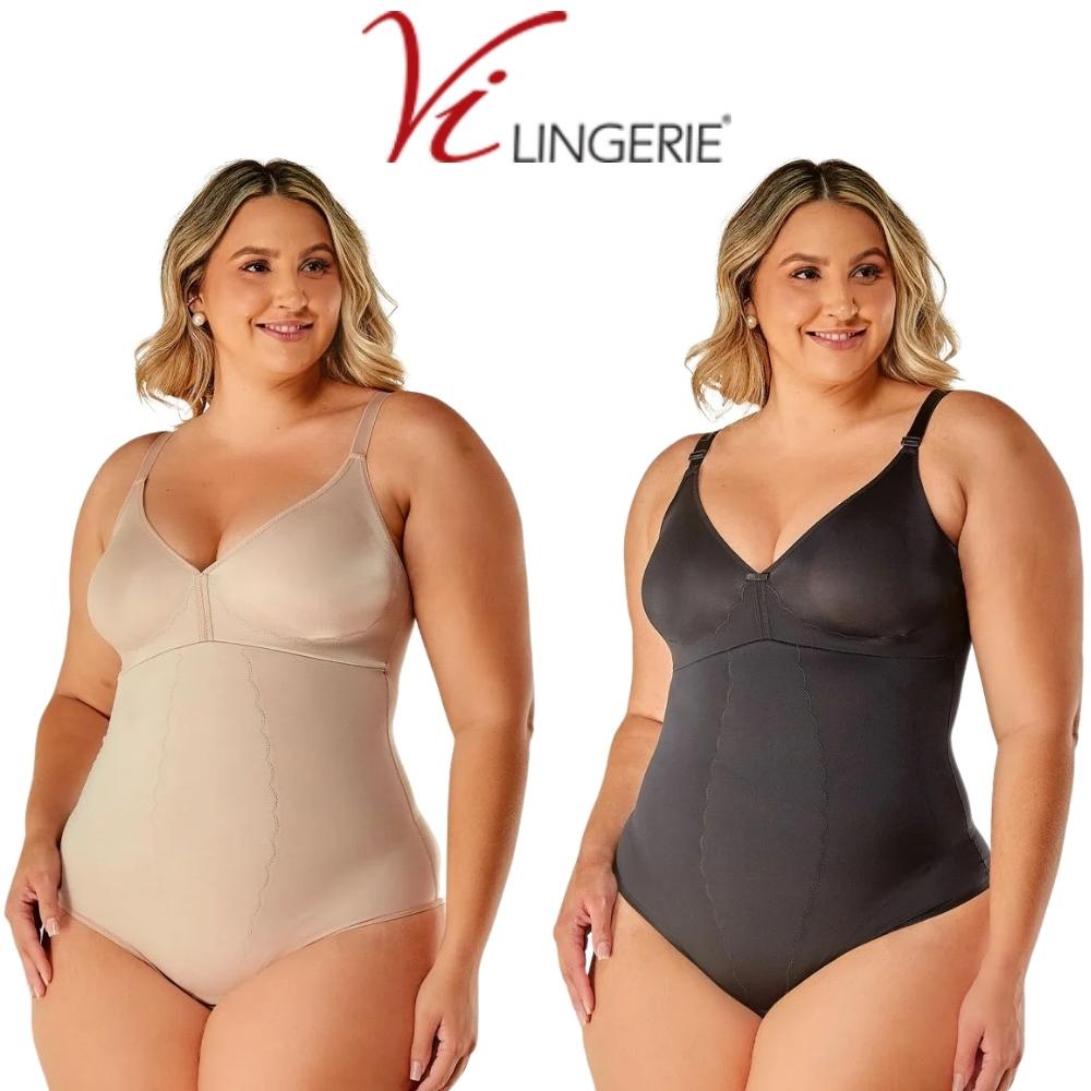 Body Modelador Plus Size Sem Bojo Vi Lingerie Em Cetine Linha Control Vi Lingerie