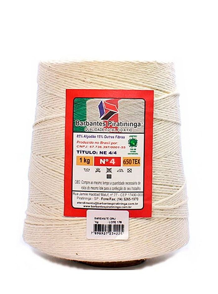 Barbante Piratinga 1Kg Número 4 Cor Cru crochê tricô tear artesanato macramê amigurumi