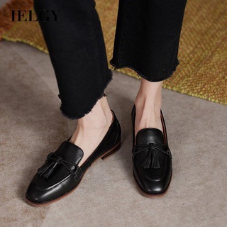 Mocassins Estilo Britânico Feminino IELGY De Dedo Do Pé Redondo Com Borla De Boca Rasa preppy