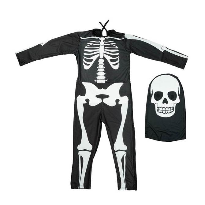 Fantasia Caveira Infantil de Halloween Esqueleto Longo Com Gorro em Oferta na Shopee