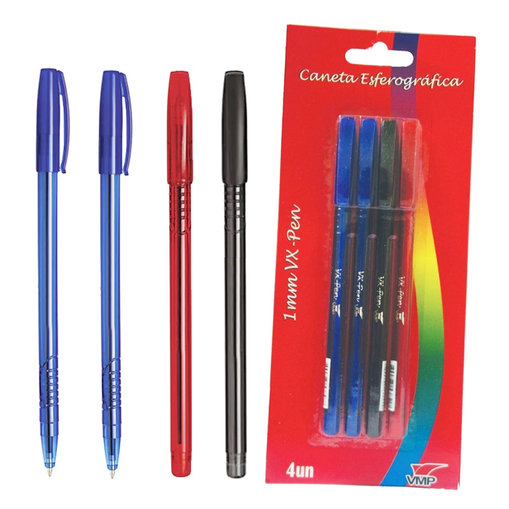 Caneta Esferográfica 1mm Blister Com 4 Unidades VX-PEN VMP em Oferta na Shopee
