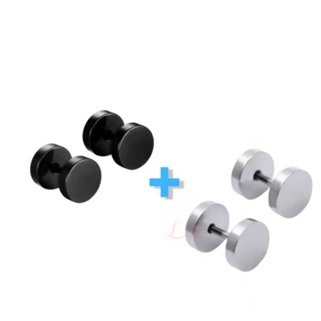 Kit 2 Pares Brinco Falso Alargador Preto e Prata Masculino feminino unissex