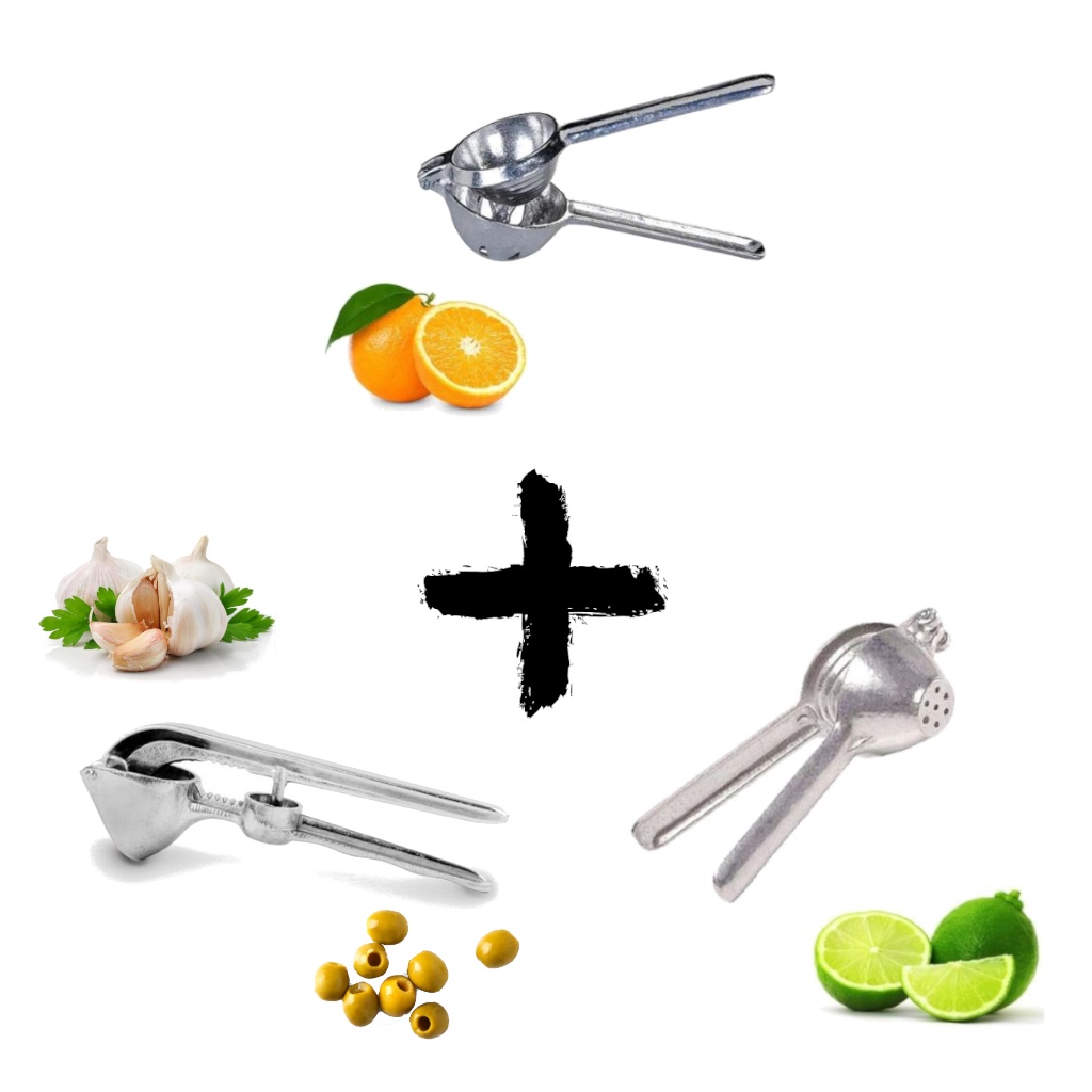 Kit 3 Espremedores Alho, Laranja e Limao Manual em Aluminio